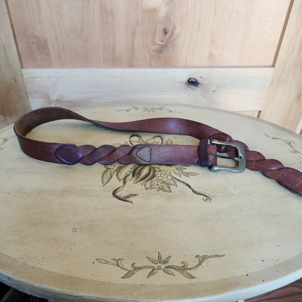 100% Leather Brown Braided Waist Belt Boho Western 39.5